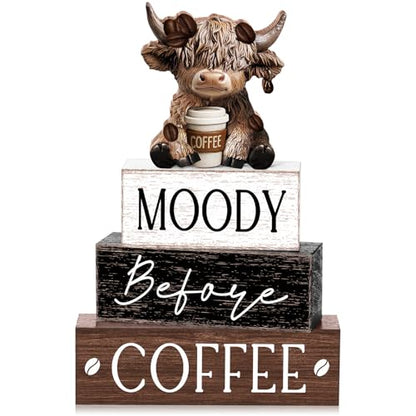 Yousoontic 4 Pcs Coffee Highland Cow Figurine, Rustic Farmhouse Decor - style: Coffee