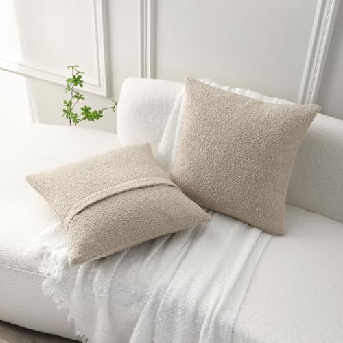 FUTEI Pack of 2 Boucle Textured Throw Pillow Covers 20x20 Inch, Beige - color: Beige, size: 20" x 20" (Pack of 2)
