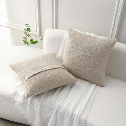 FUTEI Pack of 2 Boucle Textured Throw Pillow Covers 20x20 Inch, Beige - color: Beige, size: 20" x 20" (Pack of 2)