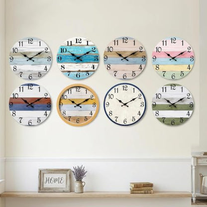 CHYLIN Wall Clock Non-Ticking Battery Operated Silent Rustic Coastal - color: B-white,brown,blue, size: 8 inch