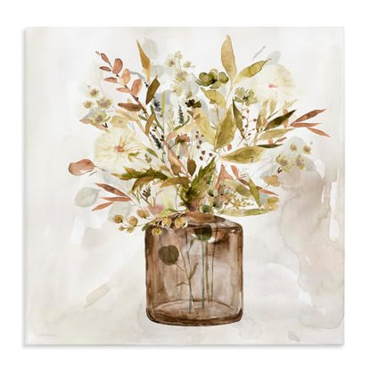 Earthy Fall Botanicals Floral, 30 x 30 Inch Canvas Wall Art - color: Earthy Fall Bouquet Vase, size: 30"L x 30"W
