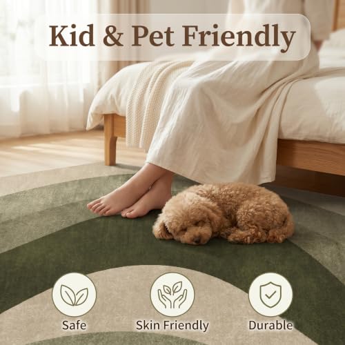 5x7 Olive Green Area Rugs, Modern Washable Rug for Living Room - color: Olive Green/Beige, size: 5' x 7' (Rectangular)