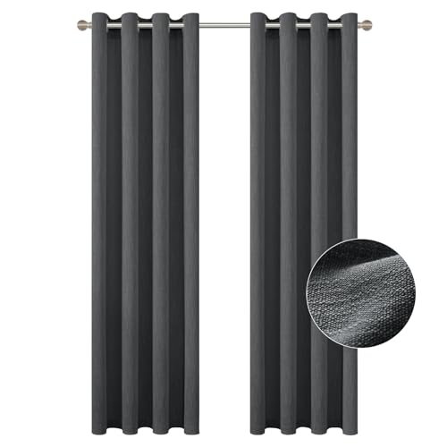 Linen Curtains 72 inch Length 2 Panels for Living Room 6ft Flax Linen Textured Thick Light Filtering Privacy Window Drapes Grommet Top for Bedroom Wrinkle Resistant Soft (52x72 Dark Gray) - color: Dark Gray, size: 52"W x 72"L (Pack of 2)