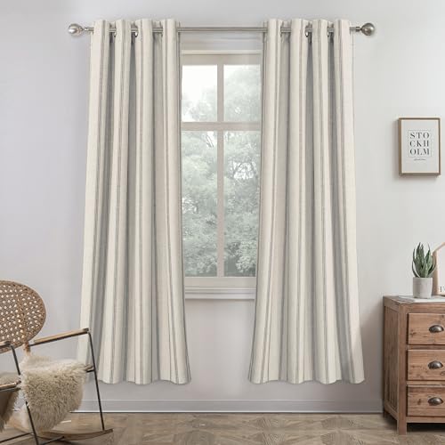 DriftAway Farmhouse Linen Stripe Blackout Curtains, W52xL72, Gray - color: G Gray Stripe, size: 52"W x 72"L (Pack of 2)