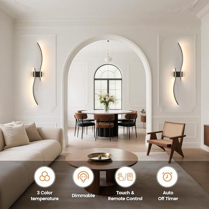 VOLISUN Battery Operated Wall Sconces Set of Two, 39.4 inch Wireless Wall Sconces, 3000K-6500K Dimmable Wall Lamps with Remote, Rechargeable Black Wall Lights for Living Room, Hallway, Bedroom - color: Black, size: 39.4 INCH