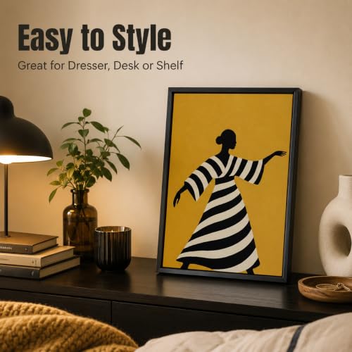 Framed Abstract Female African Black Women Canvas Wall Art - color: Striped Woman, size: 24"L x 16"W