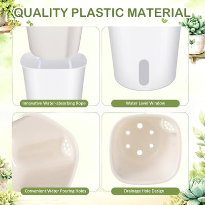 Ziliny 18 Pcs Self Watering Pots Plastic Plant 3 Sizes Flower Plant Pot with Inner White Flower Pots for Indoor House Plants Plastic Self Watering Pot for Herbs Flowers (S,M,L) - size: S,M,L
