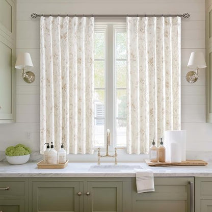 BILEEHOME Coffee Floral Linen Pinch Pleat Kitchen Curtains 36 Inch Length - color: Coffee, size: 40"W x 36"L (Pack of 2)