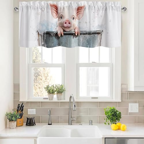 Cute Pig Valance Curtains,Rod Pocket Valances for Windows,Small Window Treatment Valances for Kitchen,Living Room,Bedroom,Bathroom,Home Decor,18x54 Inch,1 Panel - color: Pig01, size: 54"W x 18"L (Pack of 1)