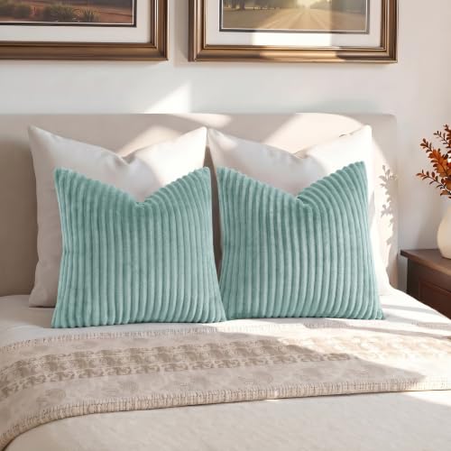 Simmore Fall Soft Aqua Haze Flannel Throw Pillow Covers 16X16 Set of 2 - color: Aqua, size: 16" x 16" (Pack of 2)