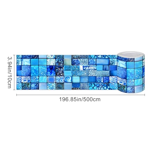HOMETITUTE Peel and Stick Wallpaper Border 4x196in Blue Mosaic Pattern - color: blue texture#1