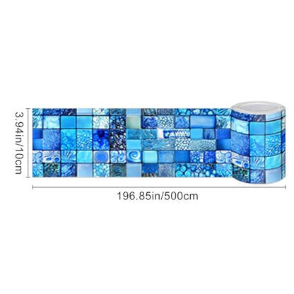HOMETITUTE Peel and Stick Wallpaper Border 4x196in Blue Mosaic Pattern - color: blue texture#1