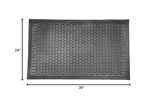 Ottomanson Waterproof Rubber Outdoor Doormat – Heavy-Duty Non-Slip Rubber Floor Mat with Ridge Scraper Pattern, All-Weather Front Door Entry Mat for Mud & Dirt Control – 24" x 36", Black - color: Black - Dash, size: 2' x 3' (Mat)