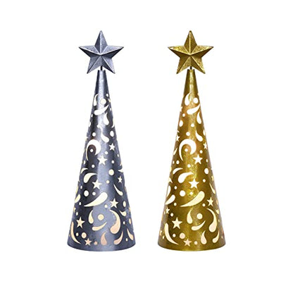 YEAHOME Christmas Decorations Indoor, 2 Pack Lighted Christmas Table Decor with Star and LED Lights Battery Operated Home Decor, Xmas Holiday Wedding Party Tabletop Desk Ornament (Gold, Silver)
