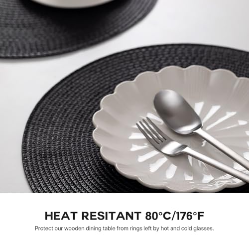 Baroyal Round Placemats Set of 8 Plastic Woven Placemats Washable Wipeable Table Mats for Dining Table Heat Resistant Non-Slip Circle Place Mats (Black) - color: Black