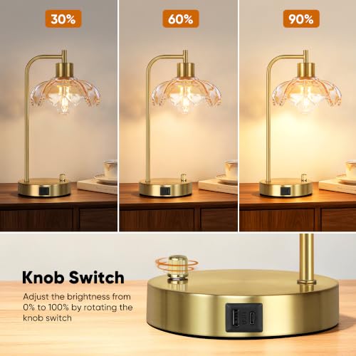 Glass Table Lamps Set of 2, Champagne Dimmable Bedside Lamps for Bedroom - color: Gold&‎Champagne-2