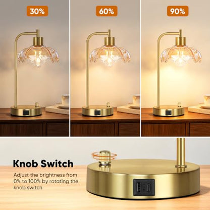 Glass Table Lamps Set of 2, Champagne Dimmable Bedside Lamps for Bedroom - color: Gold&‎Champagne-2