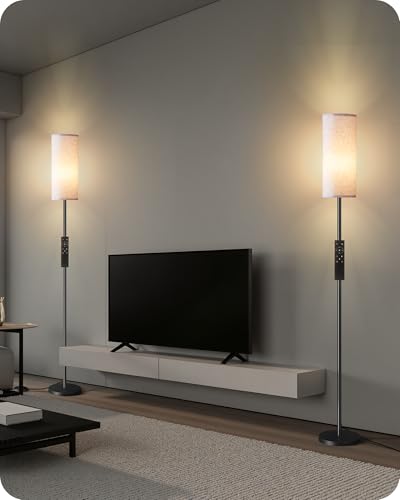 2 Pack Dimmable Floor Lamps for Living Room with 2 Remotes and Foot Switch, Corner Floor Lamp, Standing Tall Lamp, 10W 900LM LED Bulb Included, 3000K-6500K, Linen Shade, FCC Listed W06LDP205W1 - color: 2 PACK White