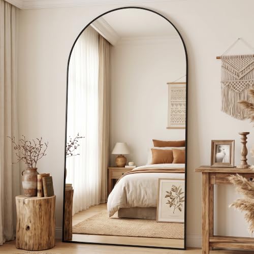 Antok 90" x 46" Arched Full Length Floor Mirror, Aluminum Frame, Black - color: Black, size: 90"L x 46"W