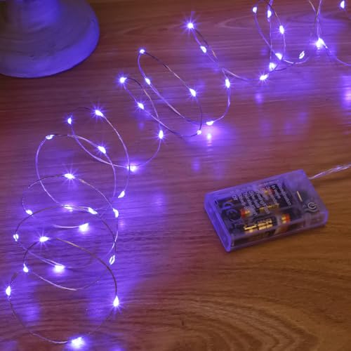 Purple Fairy Lights Battery Operated (Included), 8 Modes & Auto timer, 16FT 50Led Mini Twinkle Silver Wire Firefly Starry lights, Waterproof Battery Operated Lights for Party Bedroom Christmas - color: Blue, size: 1 Pack - Batteries Included