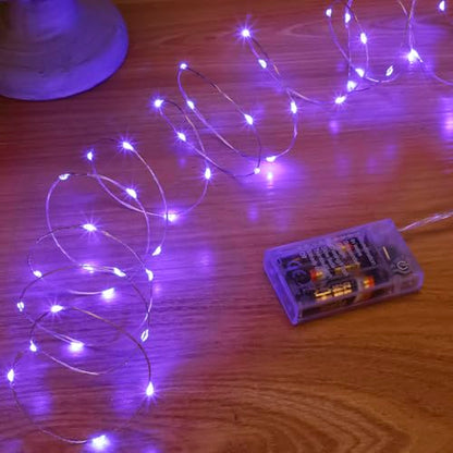 Purple Fairy Lights Battery Operated (Included), 8 Modes & Auto timer, 16FT 50Led Mini Twinkle Silver Wire Firefly Starry lights, Waterproof Battery Operated Lights for Party Bedroom Christmas - color: Blue, size: 1 Pack - Batteries Included