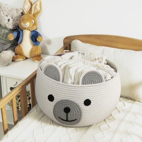 CherryNow Large Baby Basket for Gifts Empty, Cute Bear Design, White - color: White, size: 15.7"D x 10.5"H
