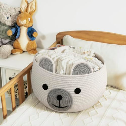 CherryNow Large Baby Basket for Gifts Empty, Cute Bear Design, White - color: White, size: 15.7"D x 10.5"H