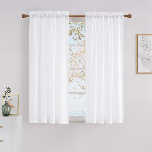 NICETOWN White Privacy Sheer Curtains 63 inch Length, Non-See-Through Curtains 4 Panels for Kitchen, Bathroom, Light Filtering Elegant Opaque Window Drapes Rod Pocket Top, W42 x L63 in per Panel - color: Pure White, size: 42"W x 63"L (Pack of 4)