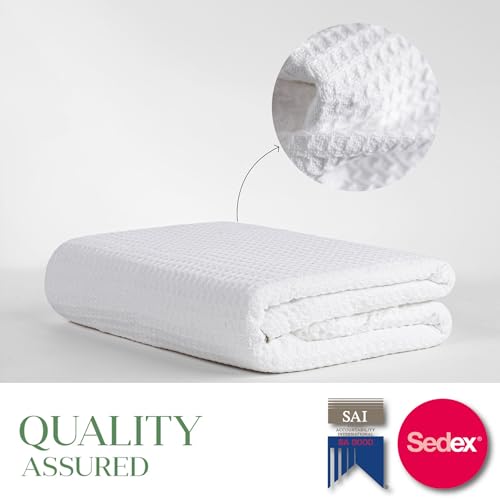100% Cotton Waffle Weave Blanket for Hot Sleepers, Twin 92" x 68" - color: White, size: Twin(92"x68")