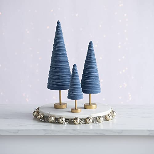 Slate Blue Pedestal Velvet Trees Set of 3, Artisan Mantel Accent, Boy Nursery, Valentine Tree Tabletop, Winter Table Centerpiece, Modern Shelf Decor (Slate Blue) - color: Slate Blue