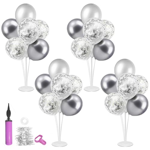 ZJDHPTY 4Set Silver Balloon Stand Table Centerpieces Party Decor - color: Silver Gray 4