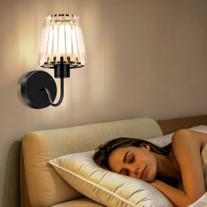 Crystal Battery Operated Wall Sconces Set of Two for Bedroom, Black - color: Black