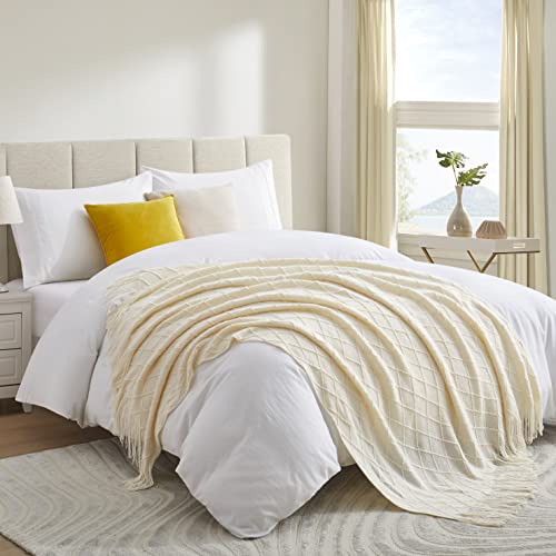 Acrylic Knitted Throw Blanket, White, 50 x 60 Inches - color: White