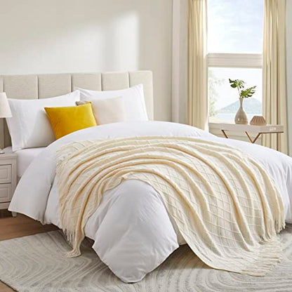 Acrylic Knitted Throw Blanket, White, 50 x 60 Inches - color: White
