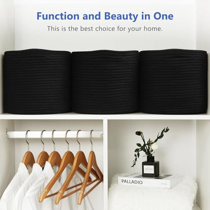 ECDYQXVU 15x10x9 Inch Woven Cotton Rope Storage Basket, Black, 1 Pack - color: Black, size: 1 Pack