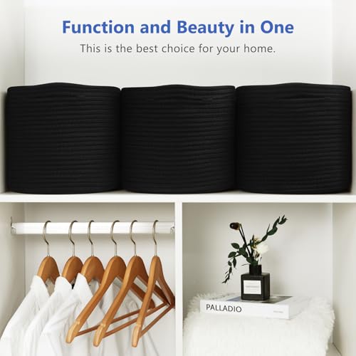 ECDYQXVU 15x10x9 Inch Woven Cotton Rope Storage Basket, Black, 2 Pack - color: Black, size: 2 Pack