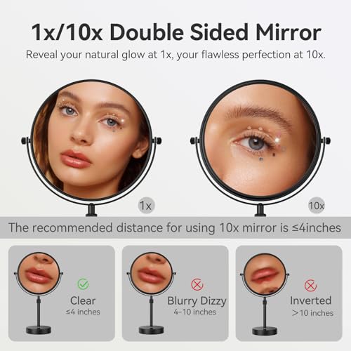 Nicesail Adjustable Tabletop Makeup Mirror Magnified Vanity Matte Black 10X - color: Matte Black-10x