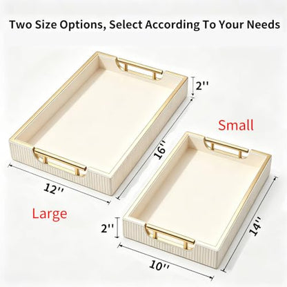 16''x12'' Leather Coffee Table Serving Tray with Gold Handle(Large White) - color: White