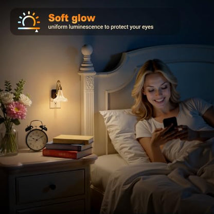 JandCase Night Light, Night Lights Plug into Wall, Glass Flower Nightlight - color: lily