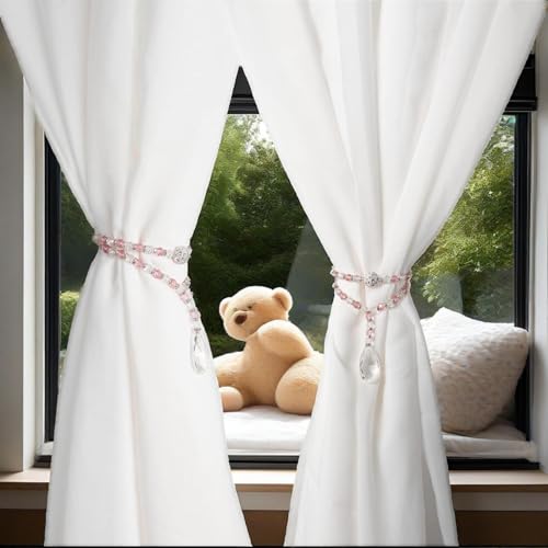 SUQ I OME Luxury Crystal Beaded Magnetic Curtain Tieback, Pink - color: Pink