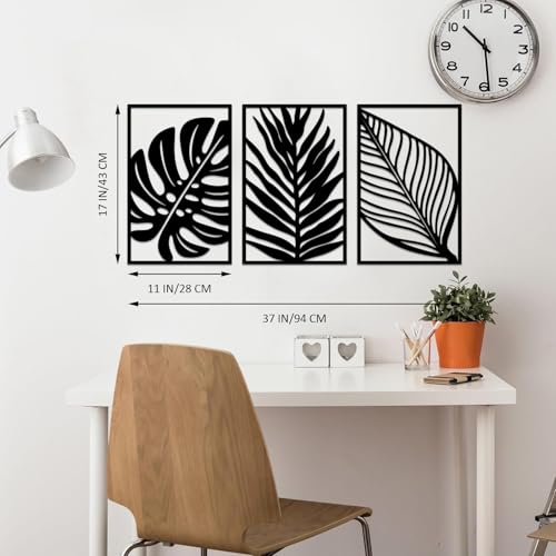 Resama 3 Pack Black Metal Monstera Palm Leaf Wall Decor - color: Black