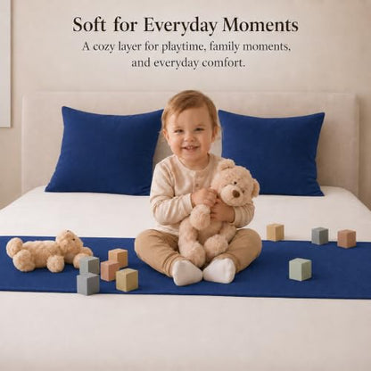 Solid Bed Runner Set,2 Pillow Covers,Navy,70.9x19.7in - color: Navy, size: Twin/Twin XL