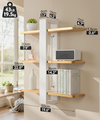 SUMGAR Floating Shelves for Wall, 3 Tier White Wood Adjustable Shelf Unit - color: White&wooden, size: 3 Tier 19.6in