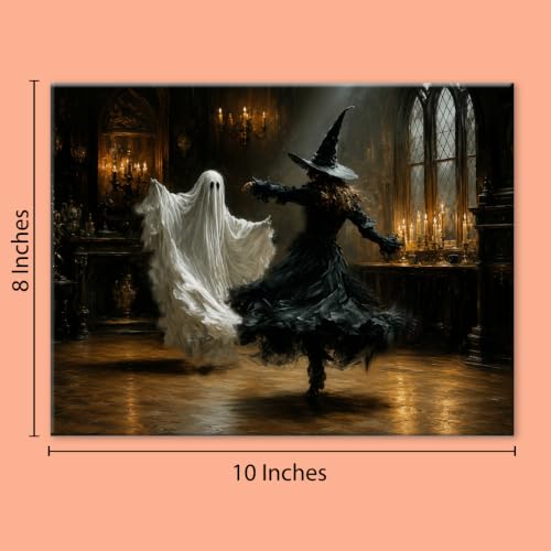 Halloween Wall Art Decor, Ghost Witch Dancing Canvas Print Framed 8x10 Inch - color: L