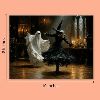 Halloween Wall Art Decor, Ghost Witch Dancing Canvas Print Framed 8x10 Inch - color: L