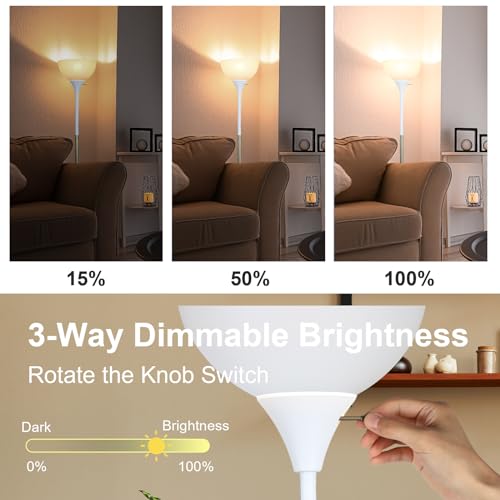LALISU Floor Lamp, LED Standing Lamp 3 Way Dimmable Brightness Floor Lamp - color: White