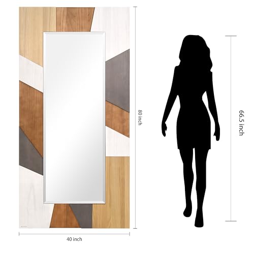 Empire Art Direct Modern Geometric Hand Made Solid Paulownia Wood Beveled Leaner Mirror, Ready to Hang, Living Room, Bedroom & Office, 78.8"x39.4"x1.6" - style: Modern Geometric