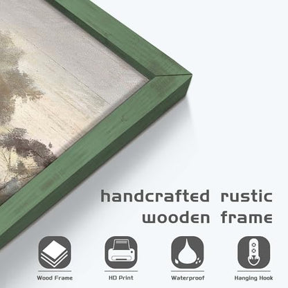 HILL WEST Rustic Landscape Lake Bird Framed Wooden Wall Art, 24x16inch - color: Bird, size: 24"L x 16"W