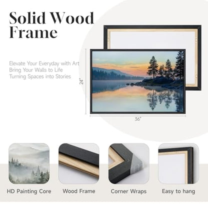 Framed Sunset Mountain Lake Landscape Wall Art for Living Room, 24x36 Inch - color: Red Blue, size: 36"L x 24"W