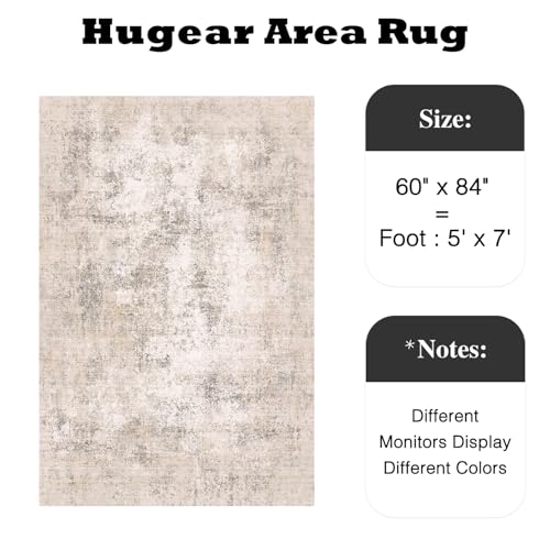 HUGEAR 5x7 Beige Abstract Washable Area Rug for Living Room - color: Beige, size: 5' x 7' (Rectangular)